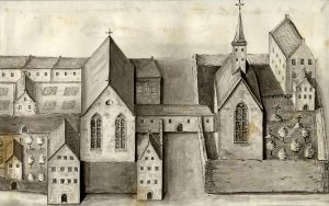Het Nicolaasklooster rond 1575 (Het Utrechts Archief)