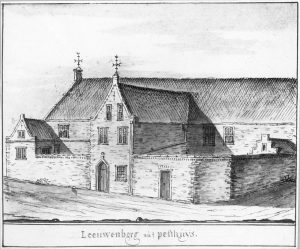 Het uiterlijk van Gasthuis Leeuwenbergh rond 1600 (Het Utrechts Archief)